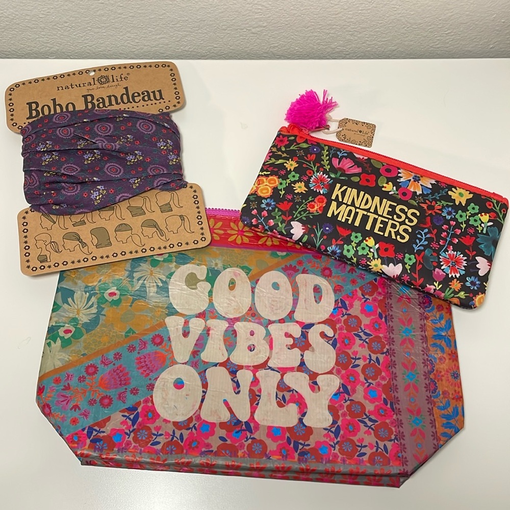 ✨Natural Life BUNDLE✨ Floral Zipper Pouch, new Boho Bandeau, Kindness Matters